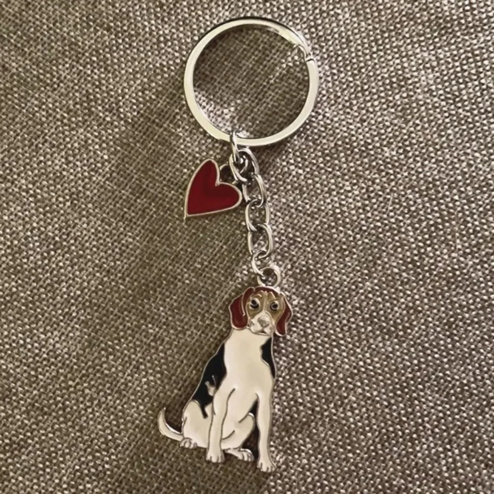 Silver and Red Dog Keychain